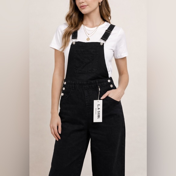 LA Girl Black Women's Jeans Overalls Size Large NWT - Picture 2 of 8